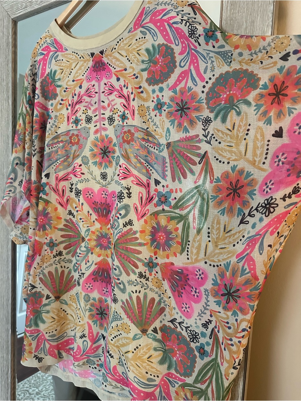 Natural Life Floral Bird Tunic Dress Kimono Sleeve Size Medium - Picture 2 of 5